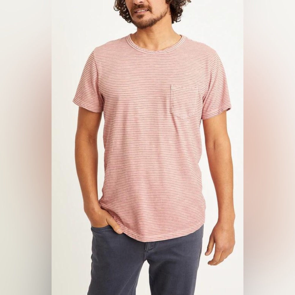 Marine Layer Saddle Pocket Tee in Rosette/Navy Stripe Men’s Size XXL